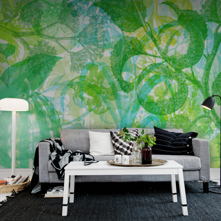 Tapet Jelly Belly Plants, Black & White, cu design geometric minimalist in nuante de gri si alb.