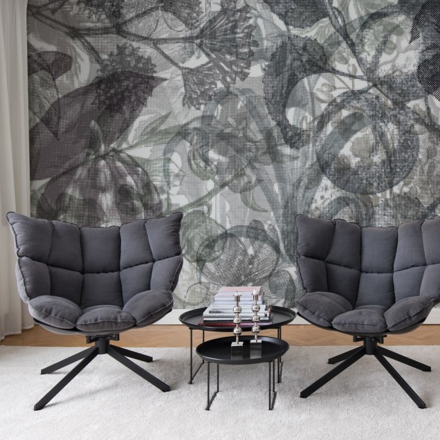 Tapet Jelly Belly Plants, Black & White, cu design geometric minimalist in nuante de gri si alb.