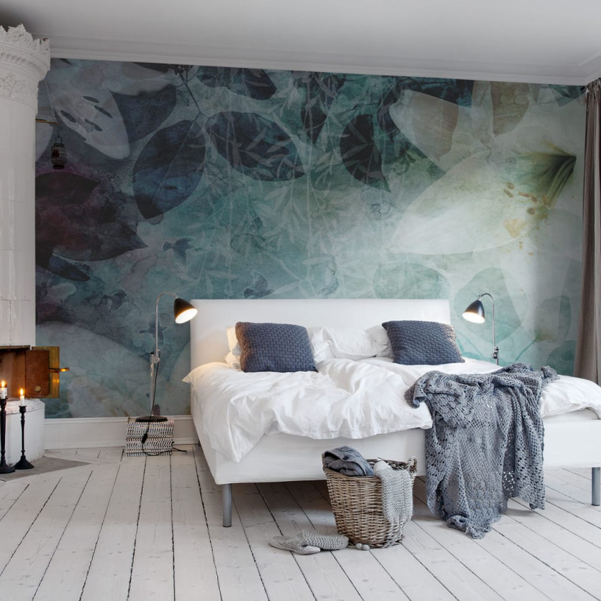 Tapet floral abstract, Garden of Dreams, Black & White, design gri si alb, flori delicate