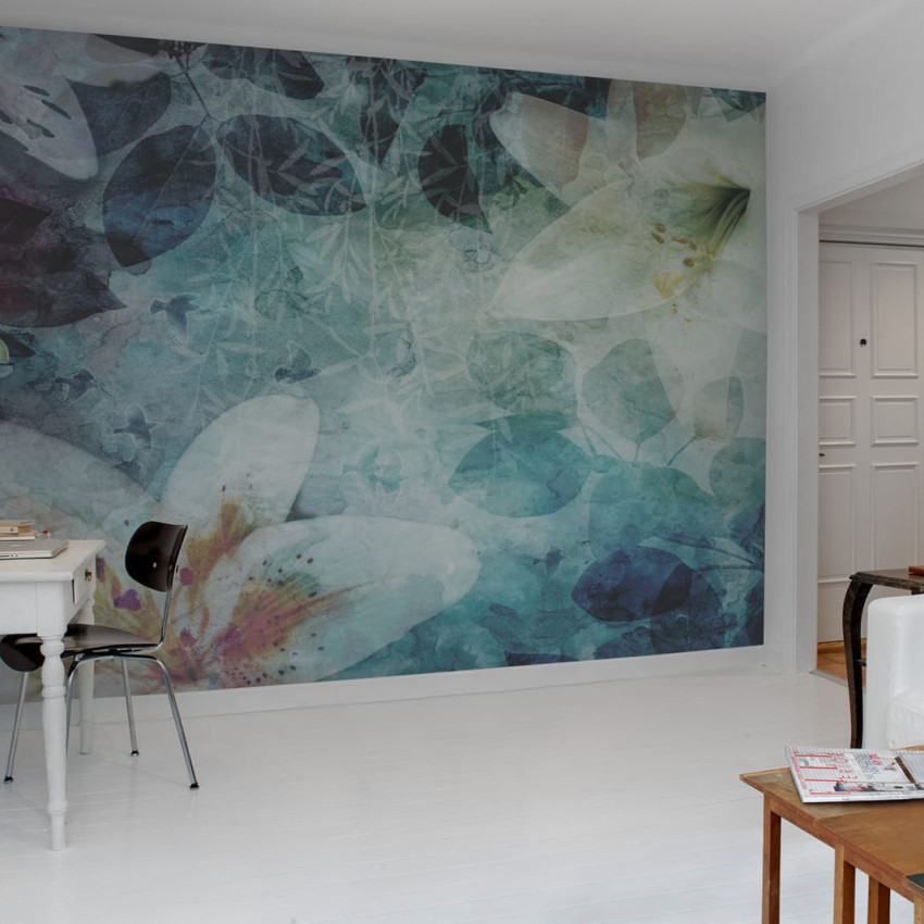 Tapet floral abstract, Garden of Dreams, Black & White, design gri si alb, flori delicate