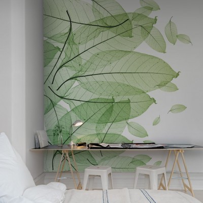 Tapet cu frunze delicate în nuanțe de verde