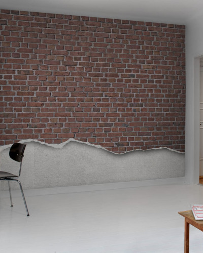 Tapet perete de cărămidă uzat roșu,  design realist, textură vizibilă