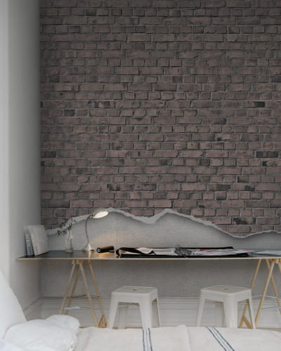 Tapet cu aspect de perete din cărămidă uzată, cu o nuanță caldă, perfect pentru un look minimalist și elegant.