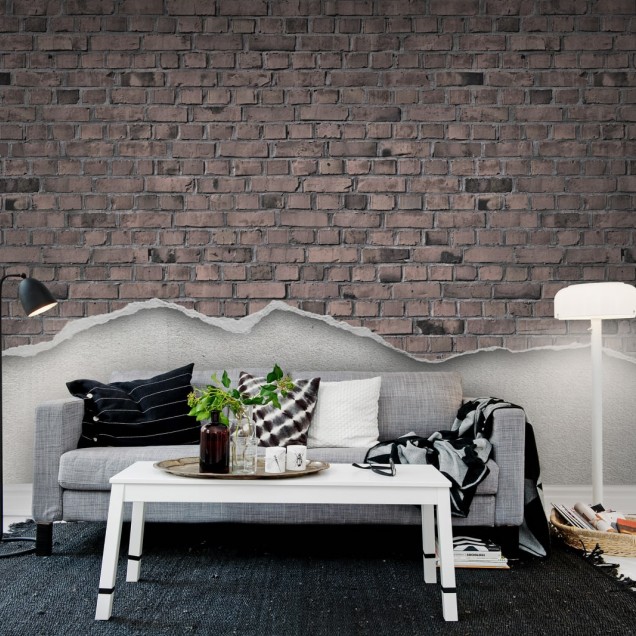 Tapet cu aspect de perete din cărămidă uzată, cu o nuanță caldă, perfect pentru un look minimalist și elegant.