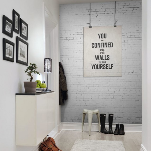 Poster Zid de Caramida cu citatie motivationala, decor living modern