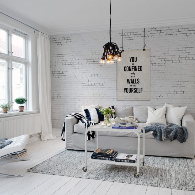 Poster Zid de Caramida cu citatie motivationala, decor living modern