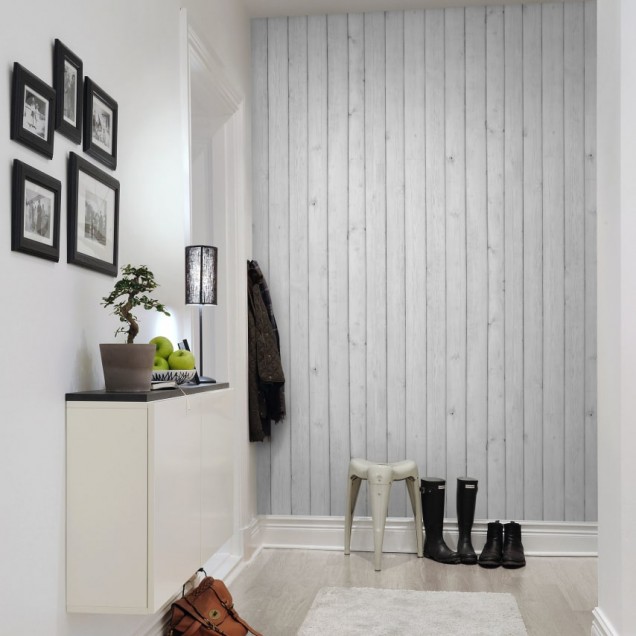 Tapet 3D cu aspect de lemn alb, cu textura reala, pentru un aspect rustic si elegant.