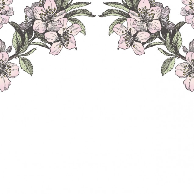 Fototapet floral minimalist cu flori roz pe fundal alb