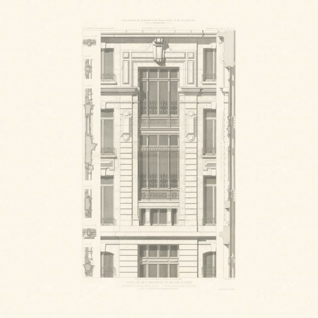 Tapet cu design vintage al fațadei unui hotel din Paris
