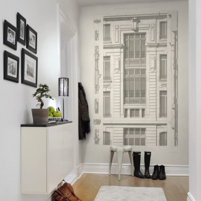 Tapet cu design vintage al fațadei unui hotel din Paris