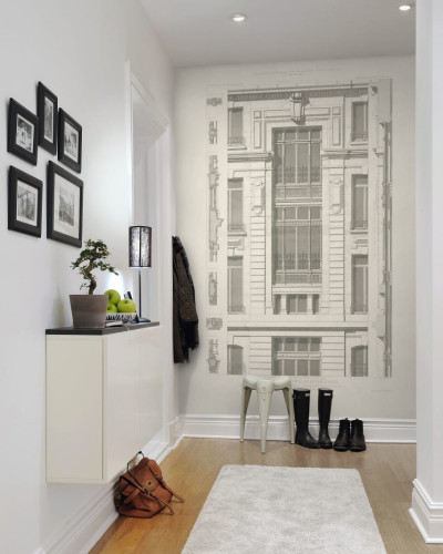 Tapet cu design vintage al fațadei unui hotel din Paris