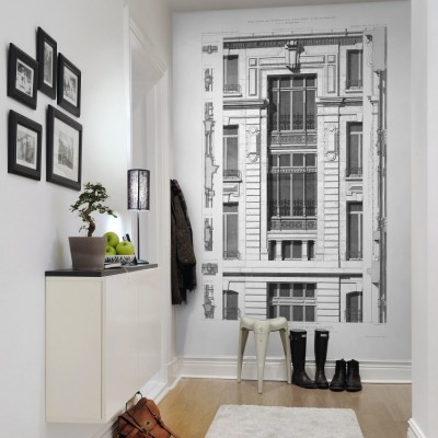 Fototapet Hotel Hachette - desen arhitectural clasic, alb negru, detalii complexe