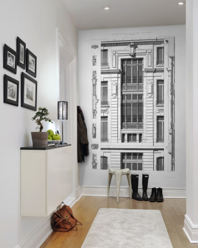Fototapet Hotel Hachette - desen arhitectural clasic, alb negru, detalii complexe