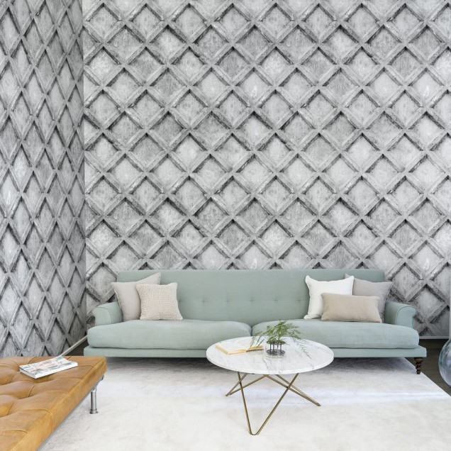Tapet cu model de beton gri, cu design geometric subtil si efect 3D. Perfect pentru hol, dormitor sau sufragerie.