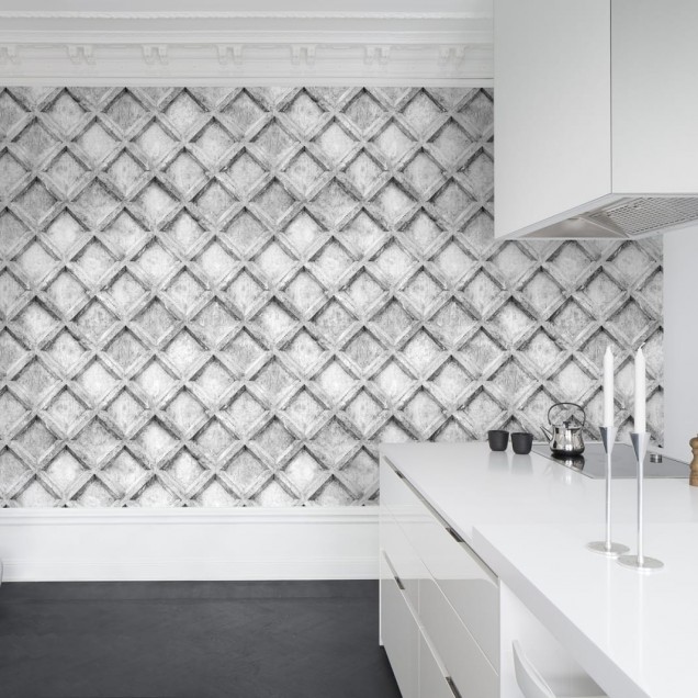 Tapet cu model de beton gri, cu design geometric subtil si efect 3D. Perfect pentru hol, dormitor sau sufragerie.