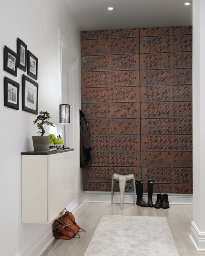 Wallpaper Punch Cards, cu design industrial modern, inspirat de cartonasele perforate, cu textură metalică.