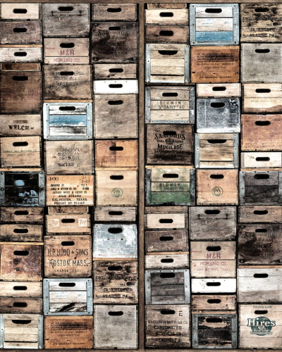 Tapet cutii vintage, design industrial urban, cutii din lemn, aspect eclectic, texturi autentice, tonuri calde