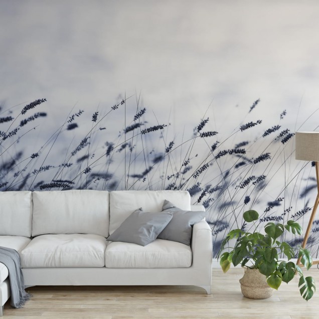 Wallpaper Scandinavian Light - Iarbă înaltă pe un fundal albastru deschis