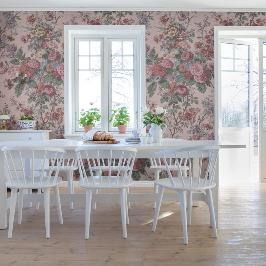 Tapet floral Porcelain Blue cu design inspirat din porțelanul tradițional.