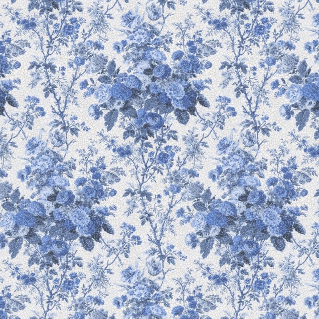 Tapet floral Porcelain Blue cu design inspirat din porțelanul tradițional.