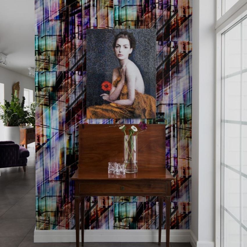 Wallpaper abstract Neon City, Black, cu design urban in tonuri de gri si negru.