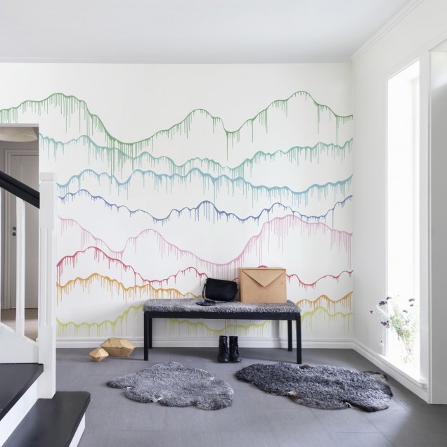 Tapet 3D cu un design abstract unic, cu picături de vopsea multicolore.