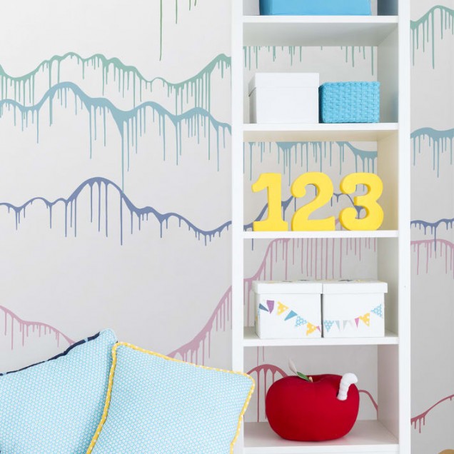 Tapet 3D cu un design abstract unic, cu picături de vopsea multicolore.
