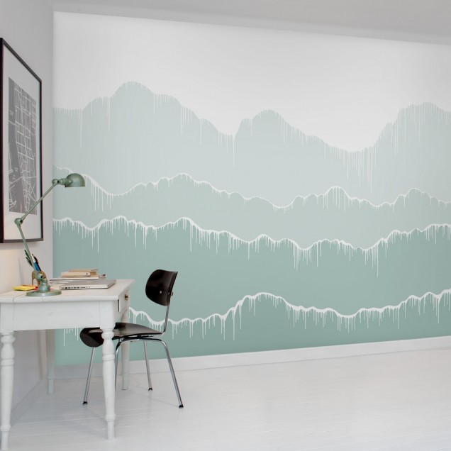 Tapet 3D Elevation, Gradient cu linii curbe și picături de vopsea.