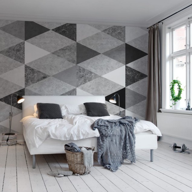 Tapet geometric abstract cu textura marmurei in culori gri, negru si alb