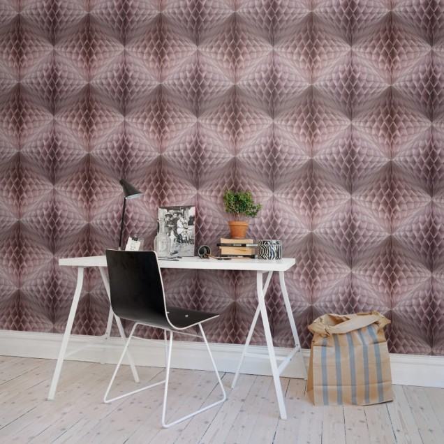Tapet 3D Pom Pom, cu un model geometric elegant, în nuanțe de roz.