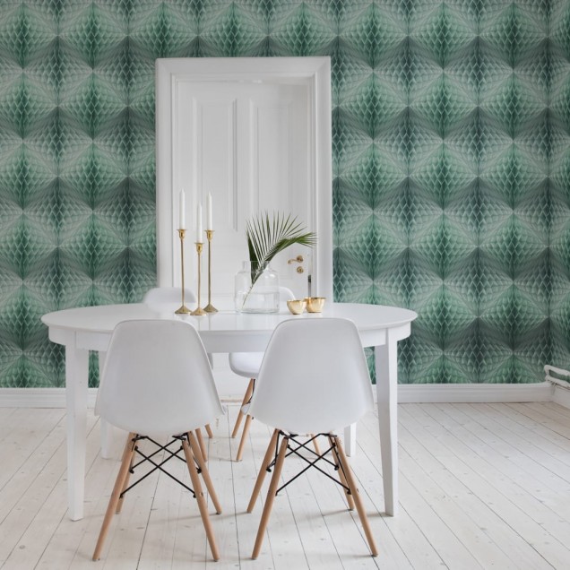 Tapet 3D Pom Pom Mint cu model geometric modern în nuanțe de verde mentă
