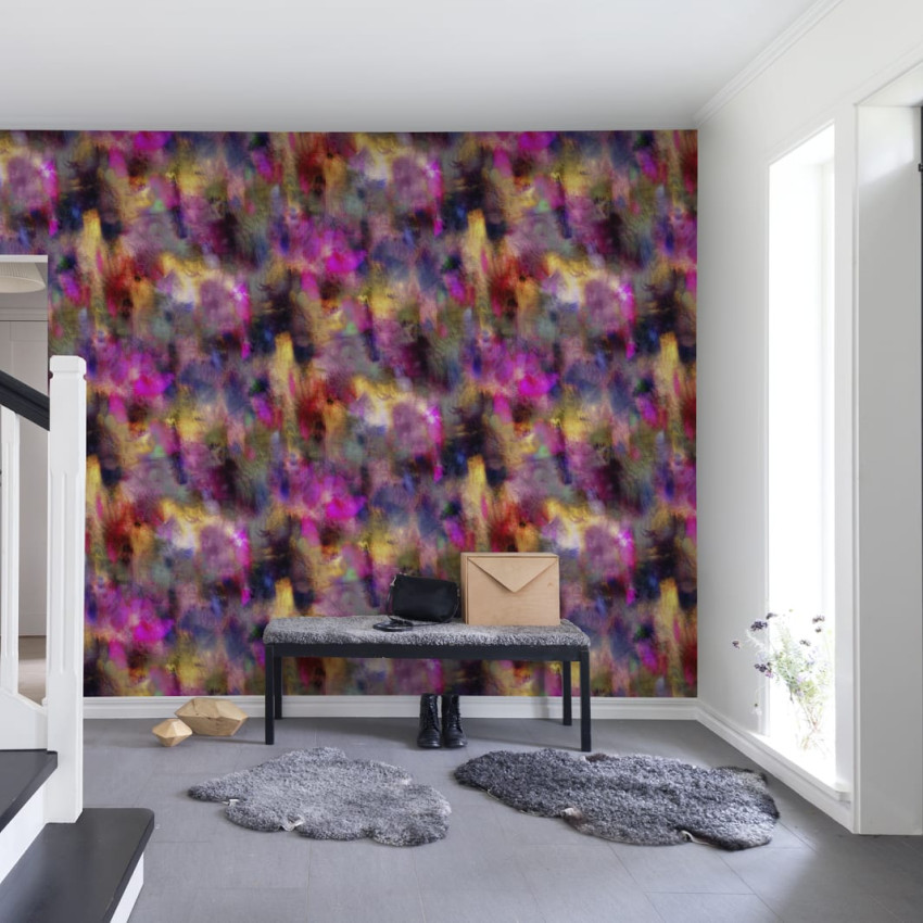Tapet abstract cu un design inspirat de graffiti, în tonuri de gri, verde și albastru.