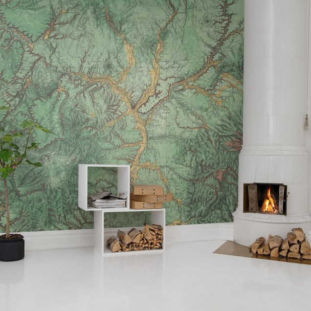 Tapet Woodland cu design de hartă veche