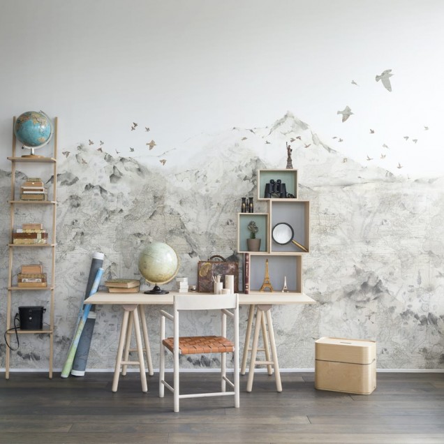 Tapet designeri cu motiv montan in living modern