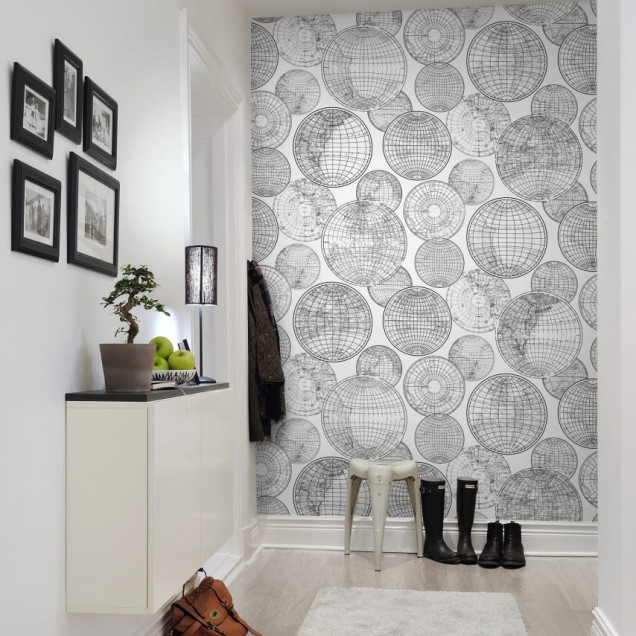 Globuri Gathering, Black and White wallpaper, cu un design modern,  globuri în nuanțe de alb și negru.