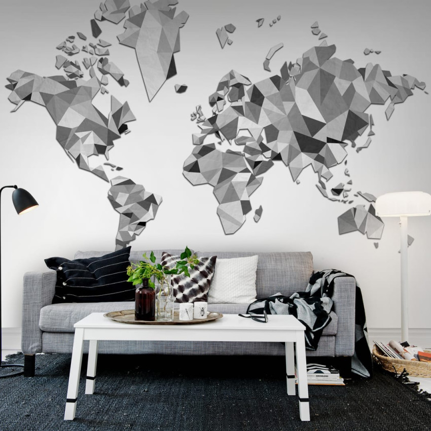 Tapet cu harta lumii in design geometric