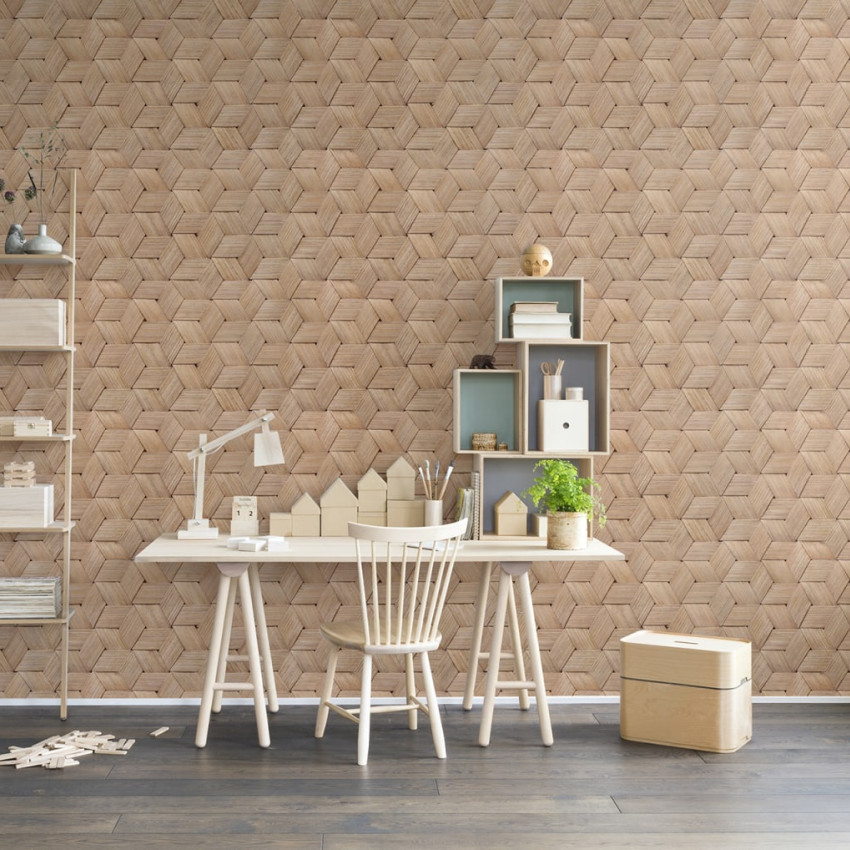 Tapet 3D cu textura de bambus împletit,  ideal pentru o atmosfera tropicală în casa ta.