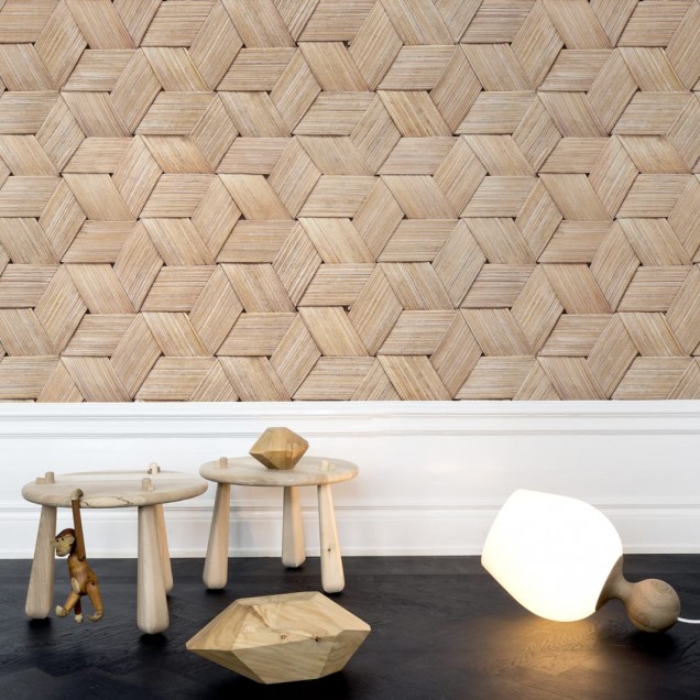 Tapet cu design 3D de scoarță de mesteacăn împletită, cu aspect texturat și natural.