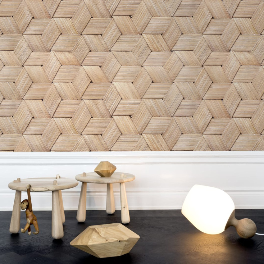 Tapet 3D cu textura de bambus împletit,  ideal pentru o atmosfera tropicală în casa ta.