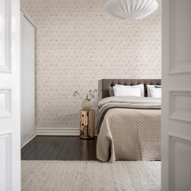 Tapet Birch Bark Braids White repetitiv cu un model geometric din scoarță de mesteacăn