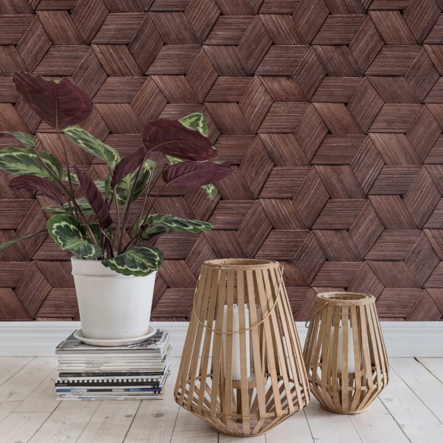 Tapet 3D cu textura de bambus împletit,  ideal pentru o atmosfera tropicală în casa ta.