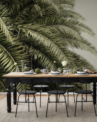 Tapet 3D cu frunze de palmier, decorare perete pentru un design tropical elegant