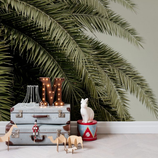 Tapet 3D cu frunze de palmier, decorare perete pentru un design tropical elegant