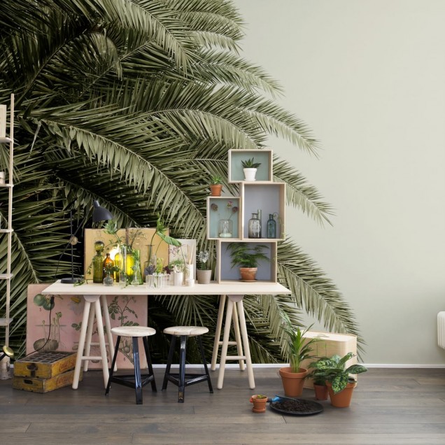 Tapet 3D cu frunze de palmier, decorare perete pentru un design tropical elegant