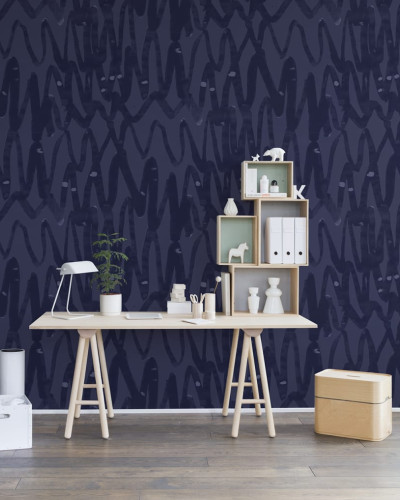 Tapet abstract albastru închis cu design grafic îndrăzneț