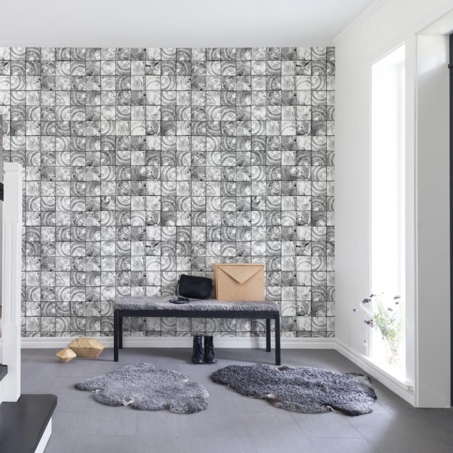 Tapet cu design geometric, cu cercuri concentrice ce imită inelele copacilor