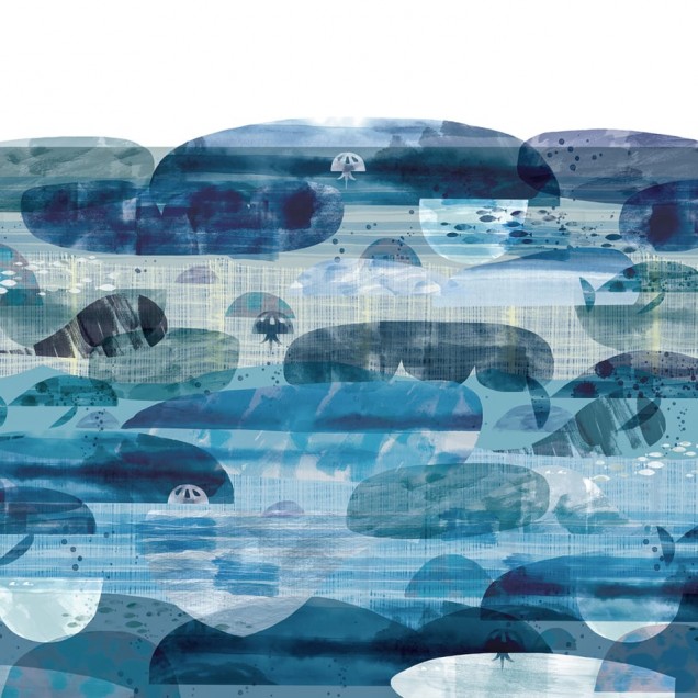 Tapet Caterpillar Dreams - design abstract cu tonuri albastre, perfect pentru camera copilului