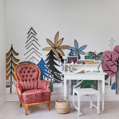 Fototapet cu peisaj colorat în stil nordic