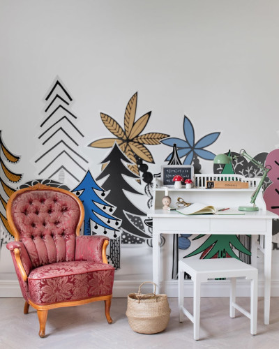 Fototapet cu peisaj colorat în stil nordic