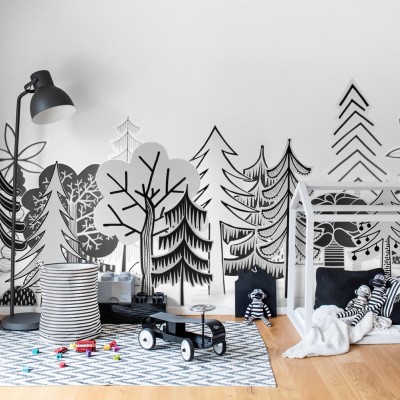 Tapet 3D Nordic Valley cu design minimalist in negru si alb
